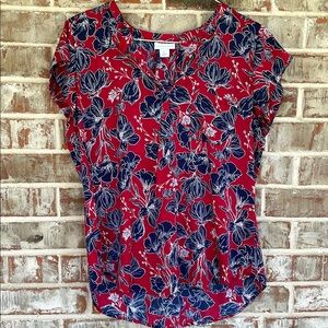 Liz Claiborne Hawaiian Floral Red, White, and Blue Women's Top